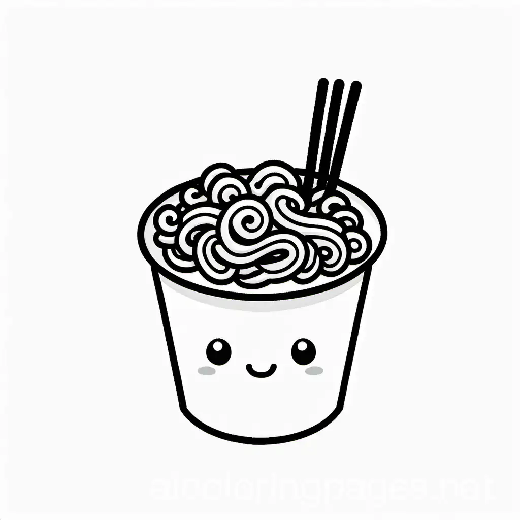 a cute and simple minimalistic cup of noodles, Coloring Page, black and white, line art, white background, Simplicity, Ample White Space
