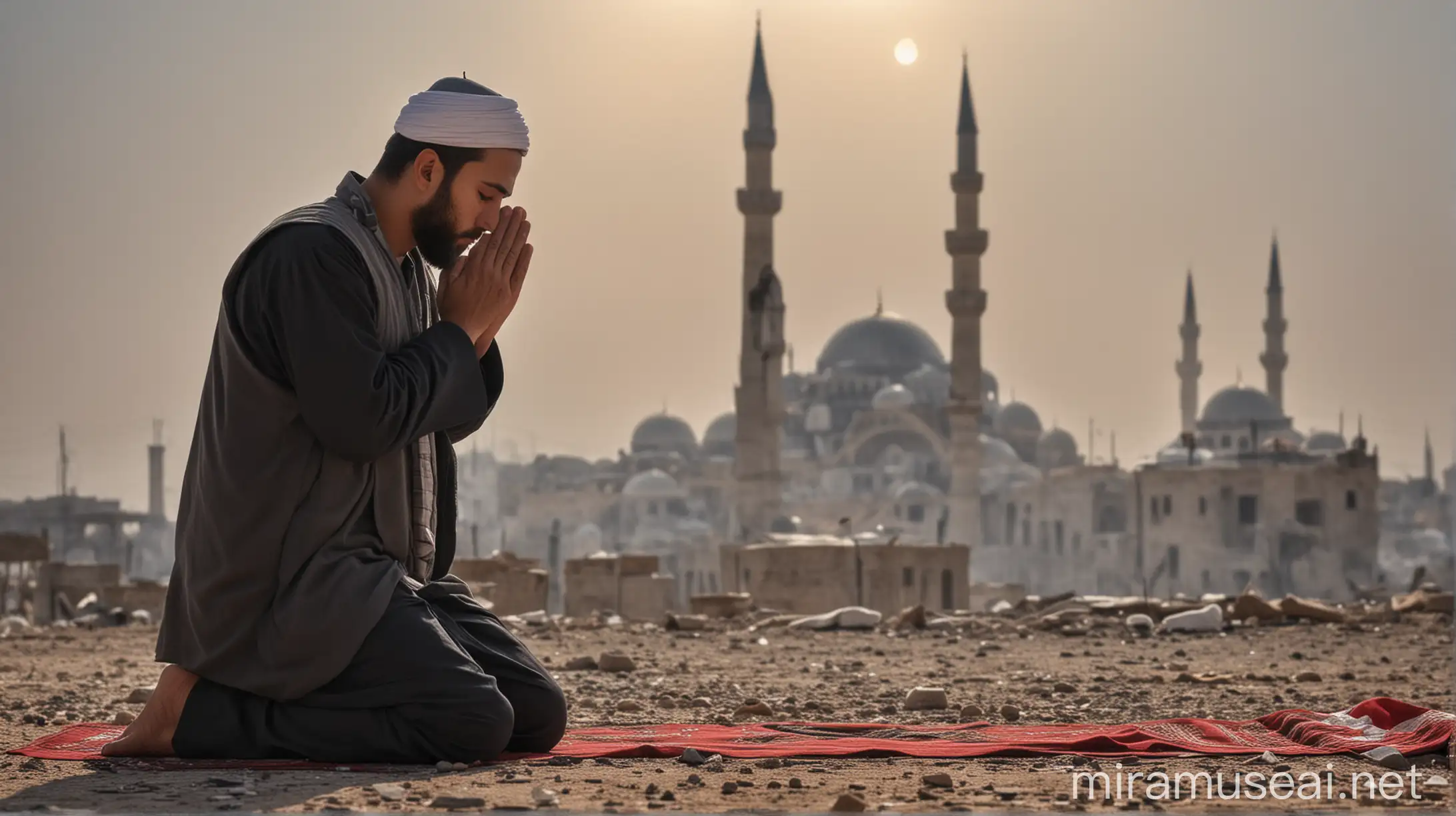 PRAY FOR TURKEY AND SYRIA , Muslim man praying in the morning