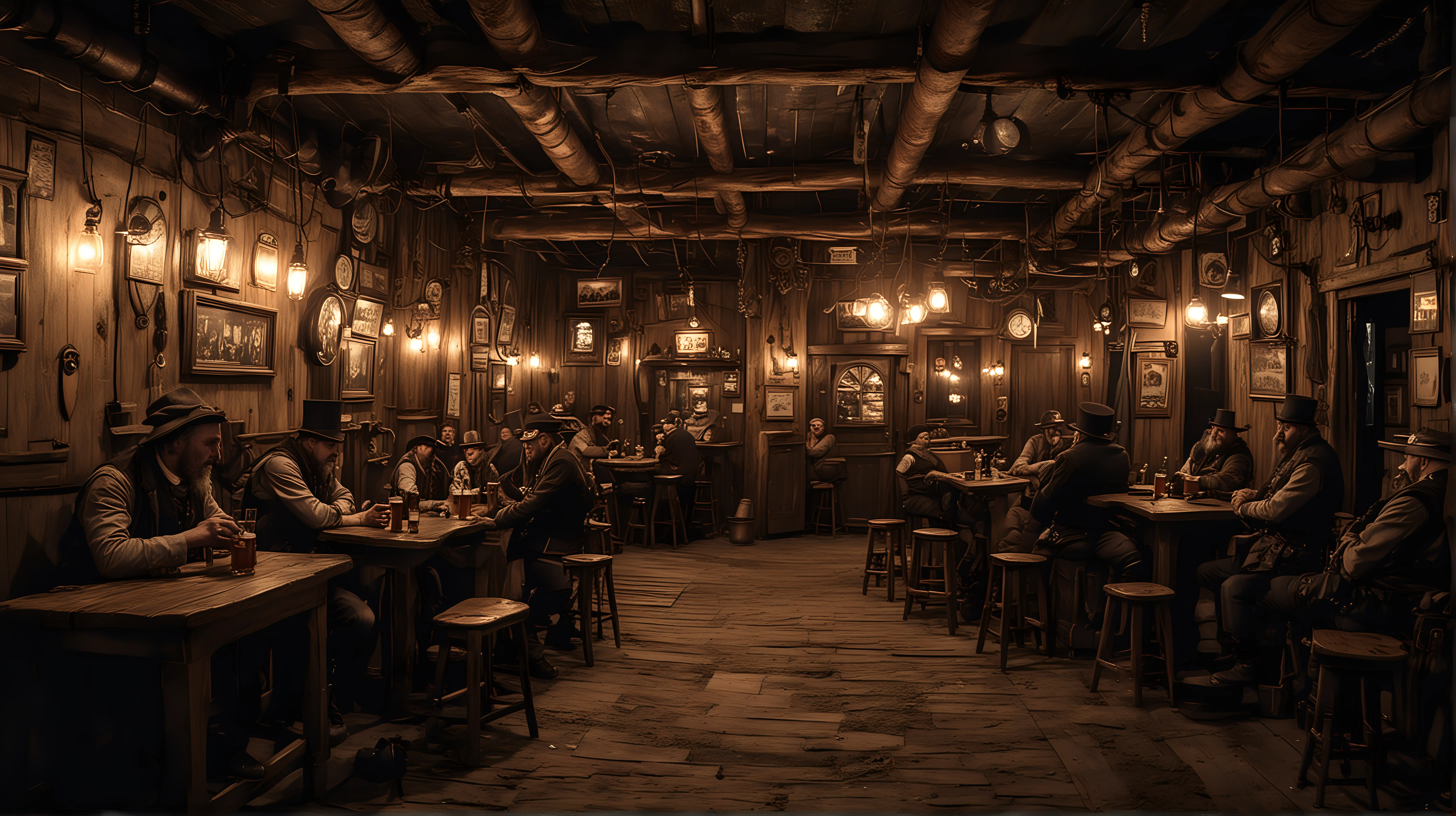 Nightlife in a Rustic Steampunk Pub