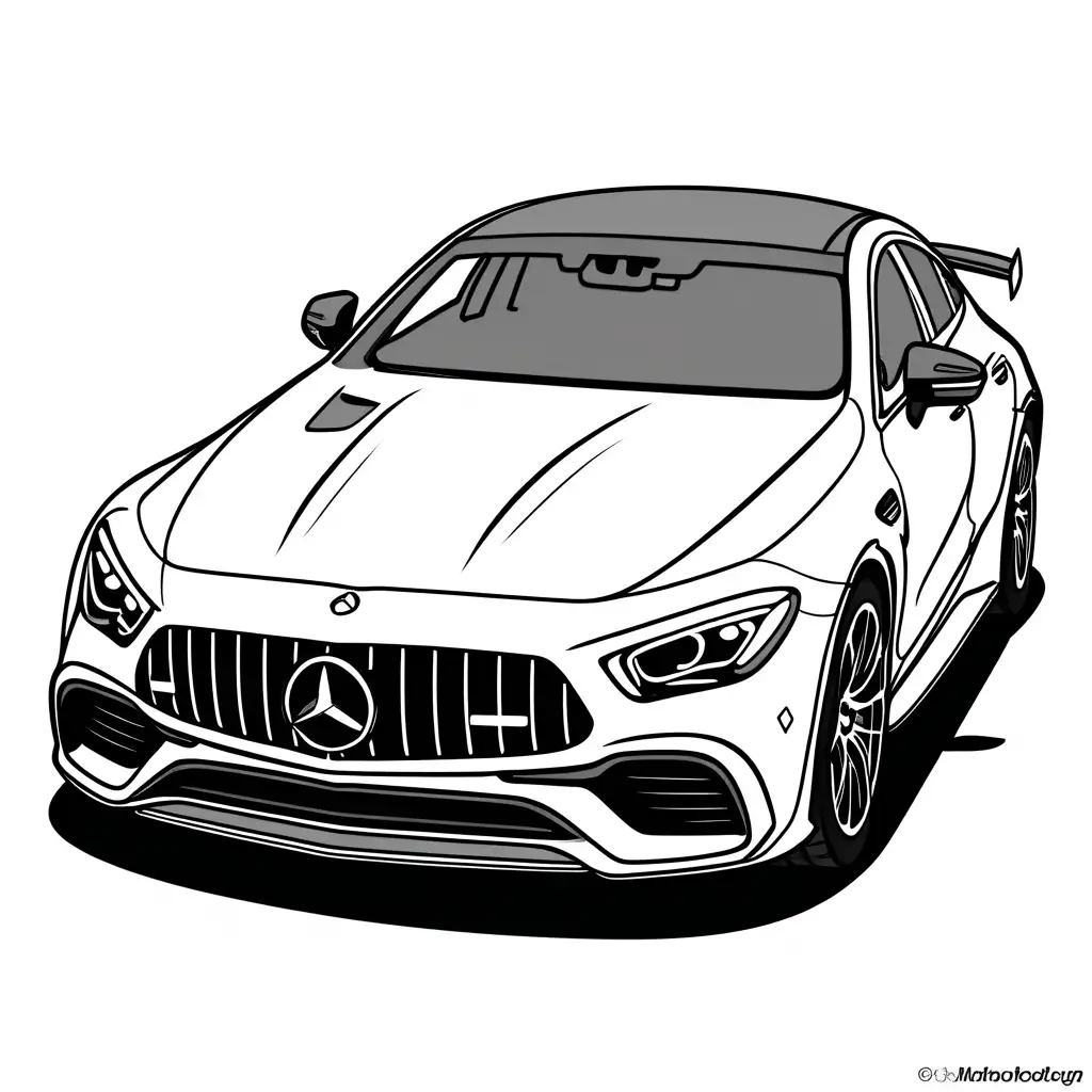 2024  Mercedes AMG GT 63 S E PERFORMANCE  coloring page, Coloring Page, black and white, line art, white background, Simplicity, Ample White Space. The background of the coloring page is plain white to make it easy for young children to color within the lines. The outlines of all the subjects are easy to distinguish, making it simple for kids to color without too much difficulty