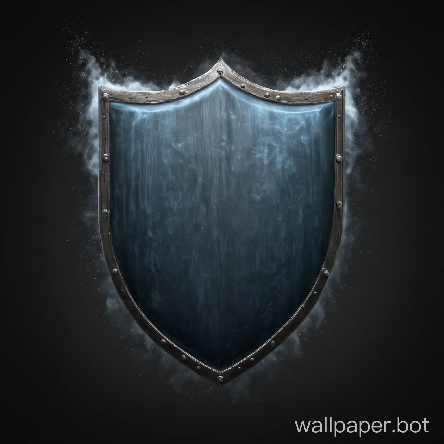 draw a cluster of gray-blue mist in the shape of a shield on a black background