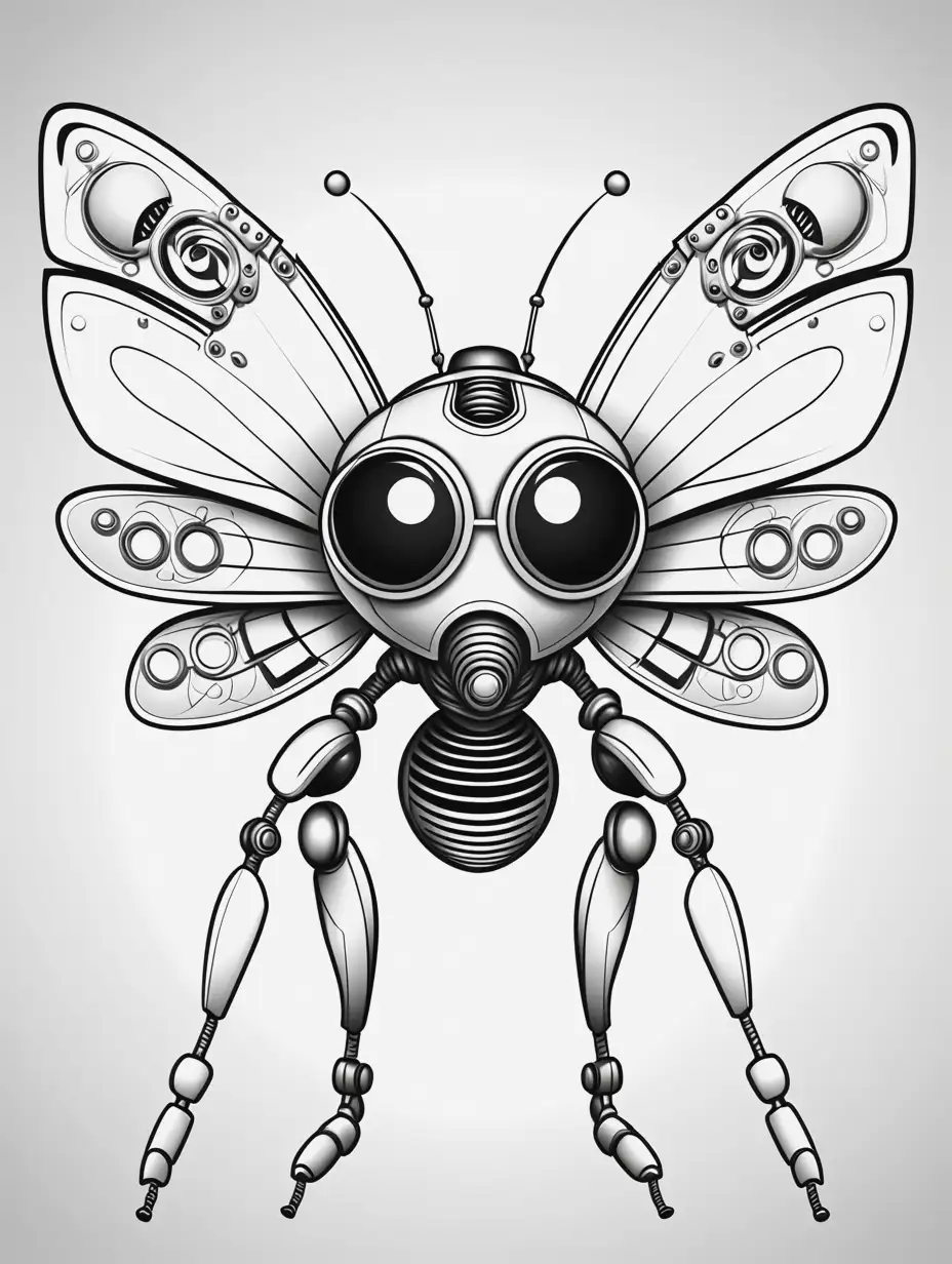 Monochrome Robotfly Coloring Page for Kids