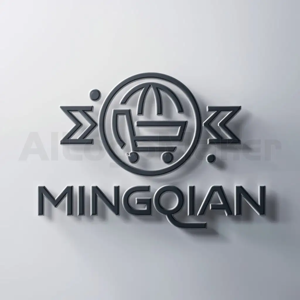 a logo design,with the text "mingqian", main symbol:Earth, shopping cart, cross-border,Moderate,clear background