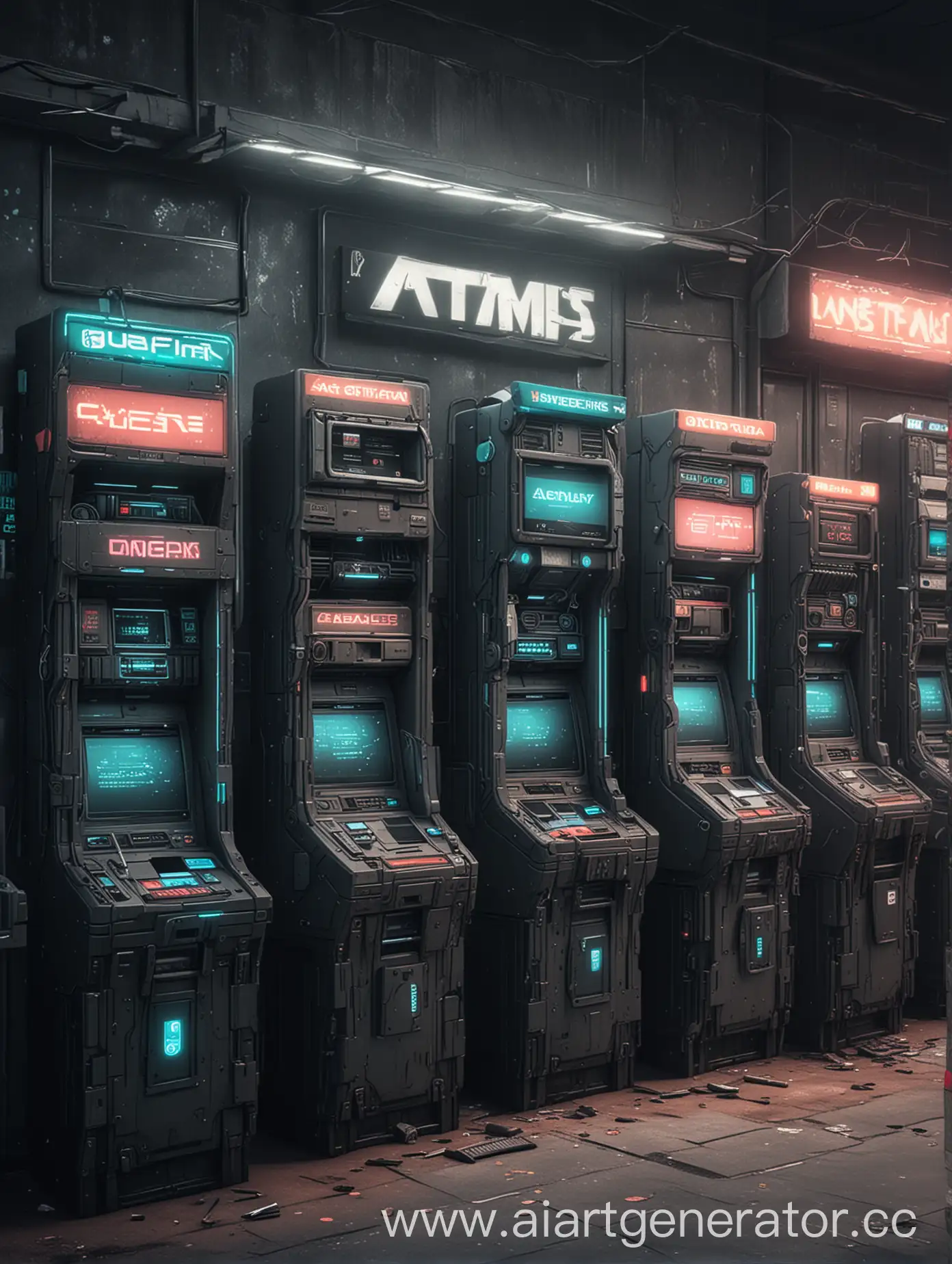 Cyberpunk-Style-Assembly-of-ATMs-Futuristic-Urban-Landscape
