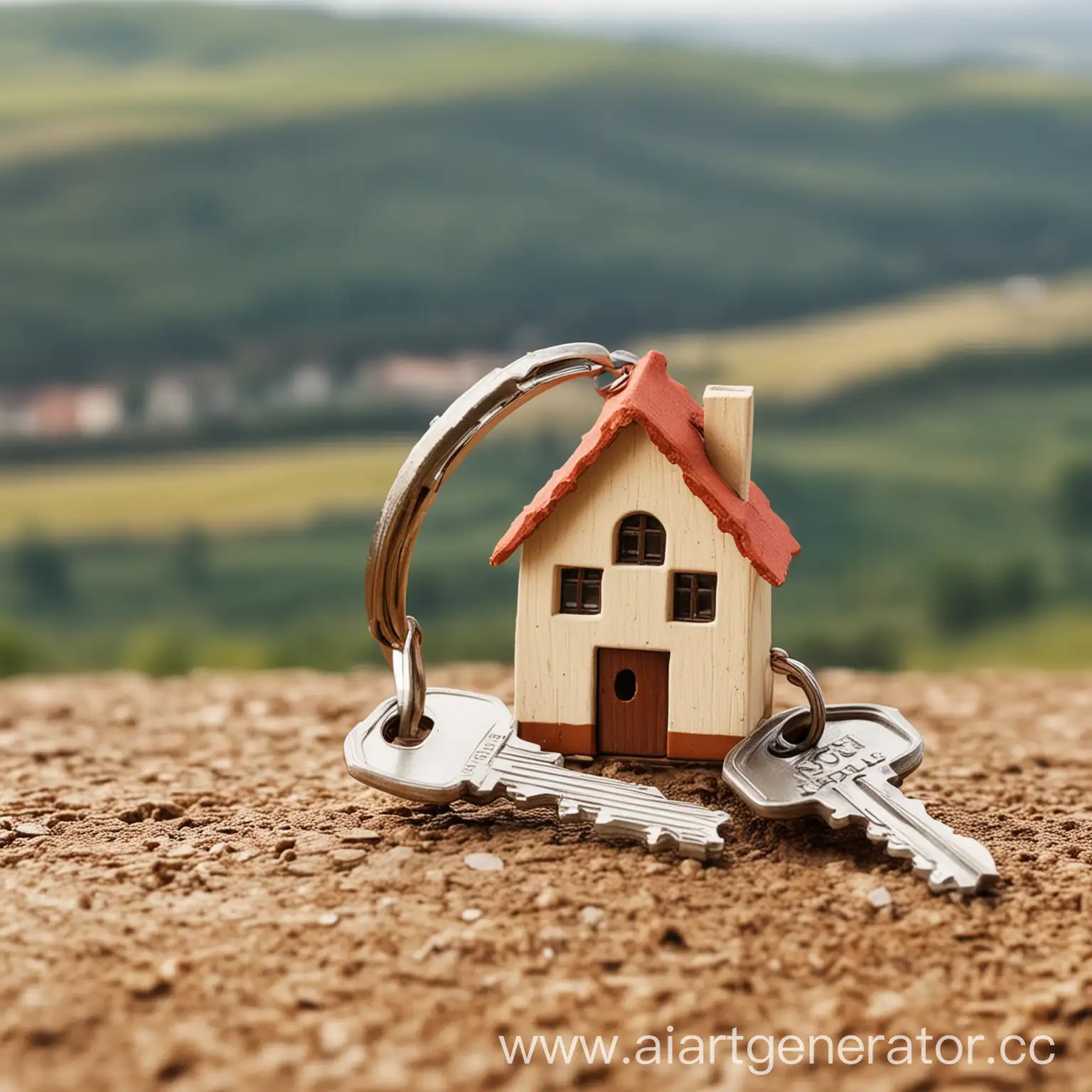 HouseShaped-Keychain-in-Countryside-Background