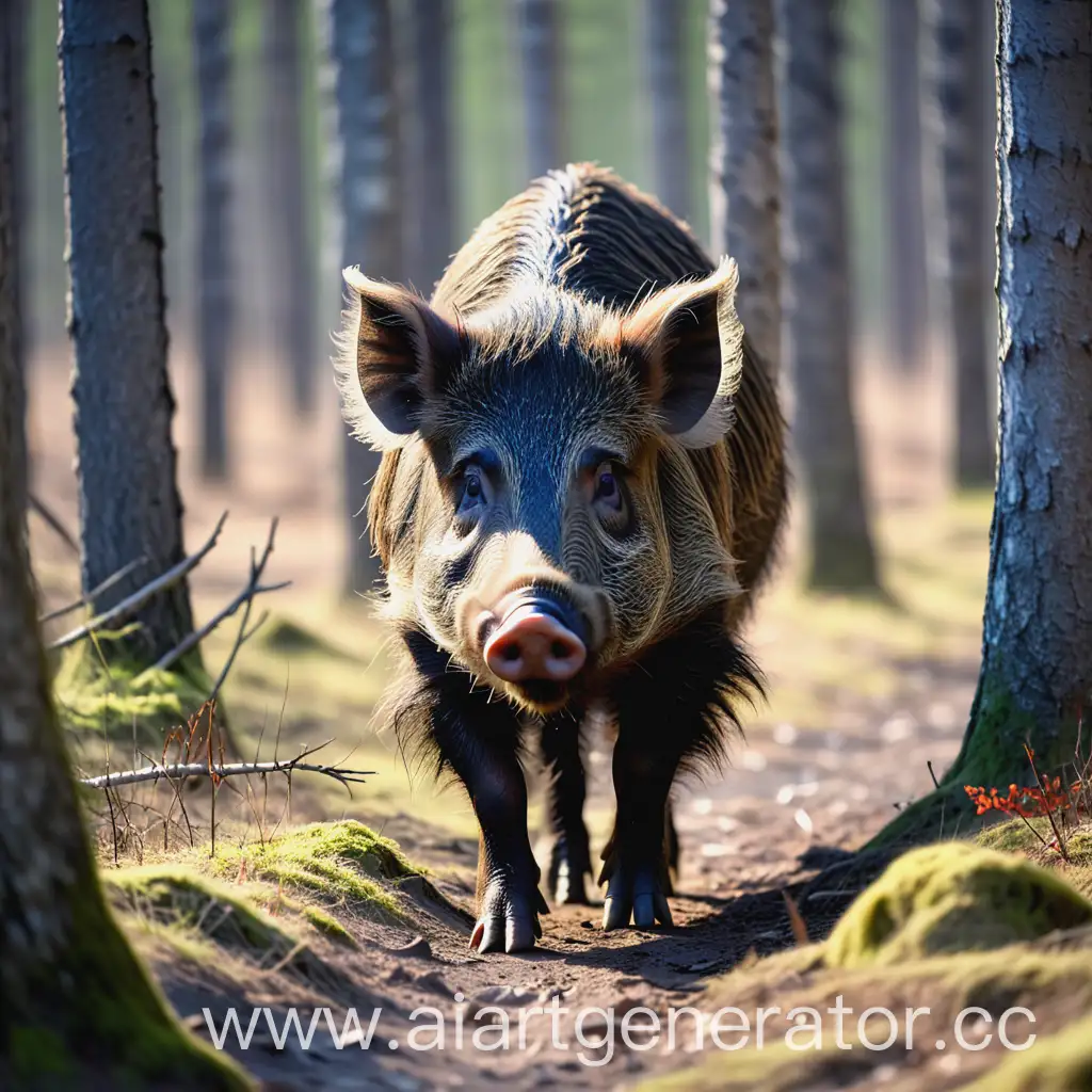 Wild-Boar-Roaming-in-the-Taiga-Forest