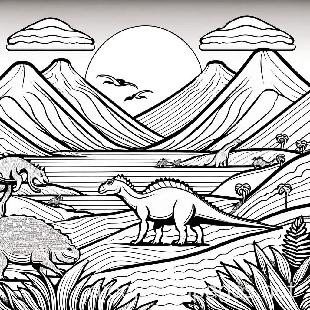 Iguanodon-Migration-Coloring-Page-Dinosaur-Herd-with-Shining-Thumb-Spikes