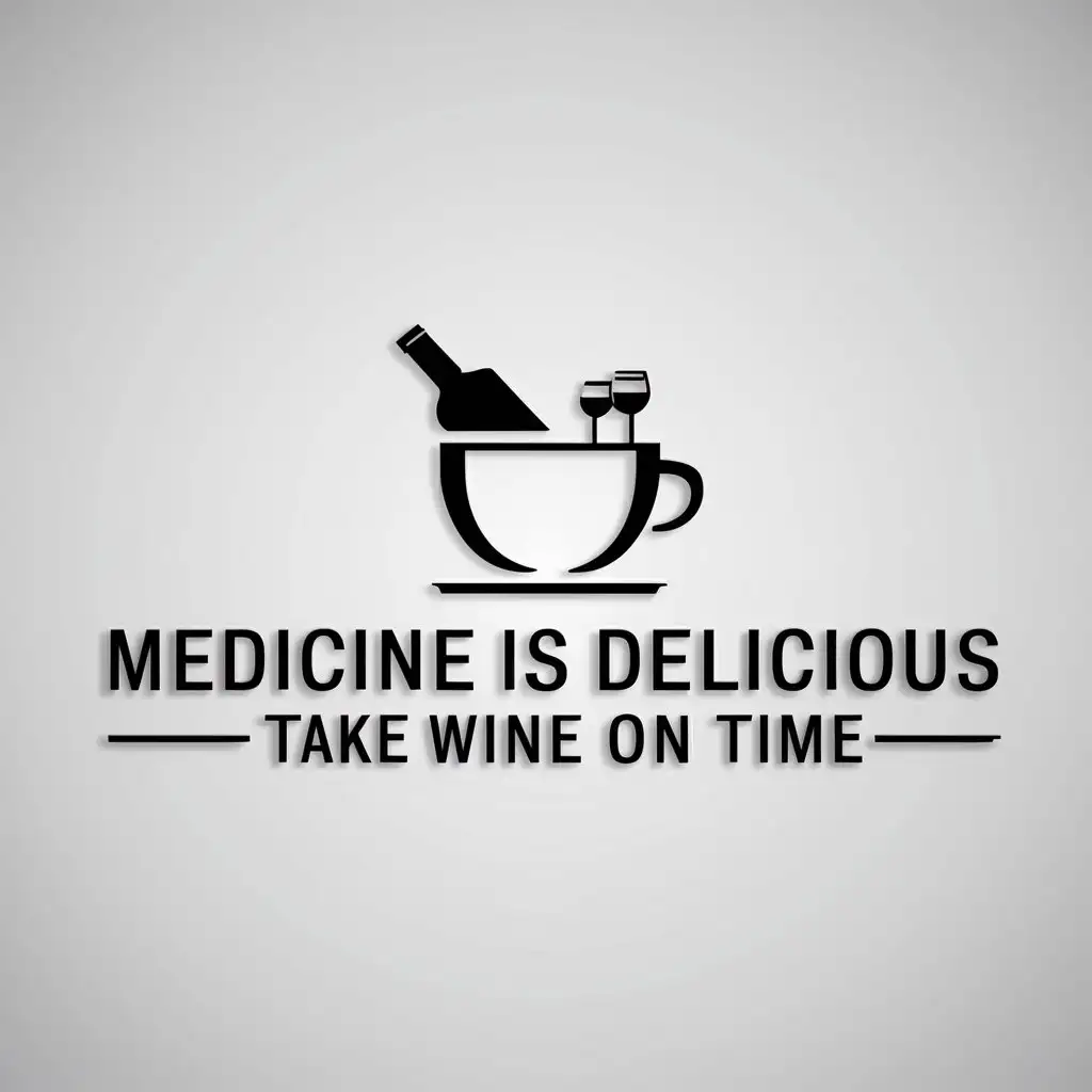 a logo design,with the text "Medicine is deliciousnTake wine on time", main symbol:cup bottle bar counter,Moderate,clear background