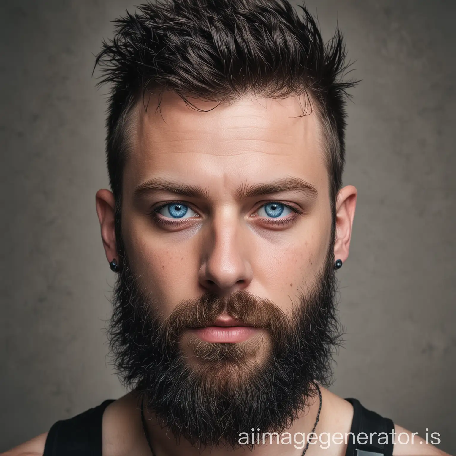 a handsome punker with blue eyes and a beard
