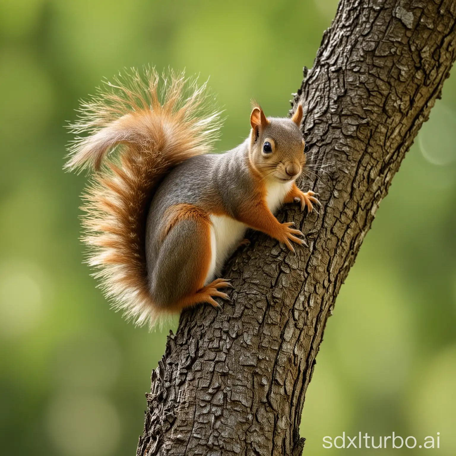 a squirrel on a tree in the summer