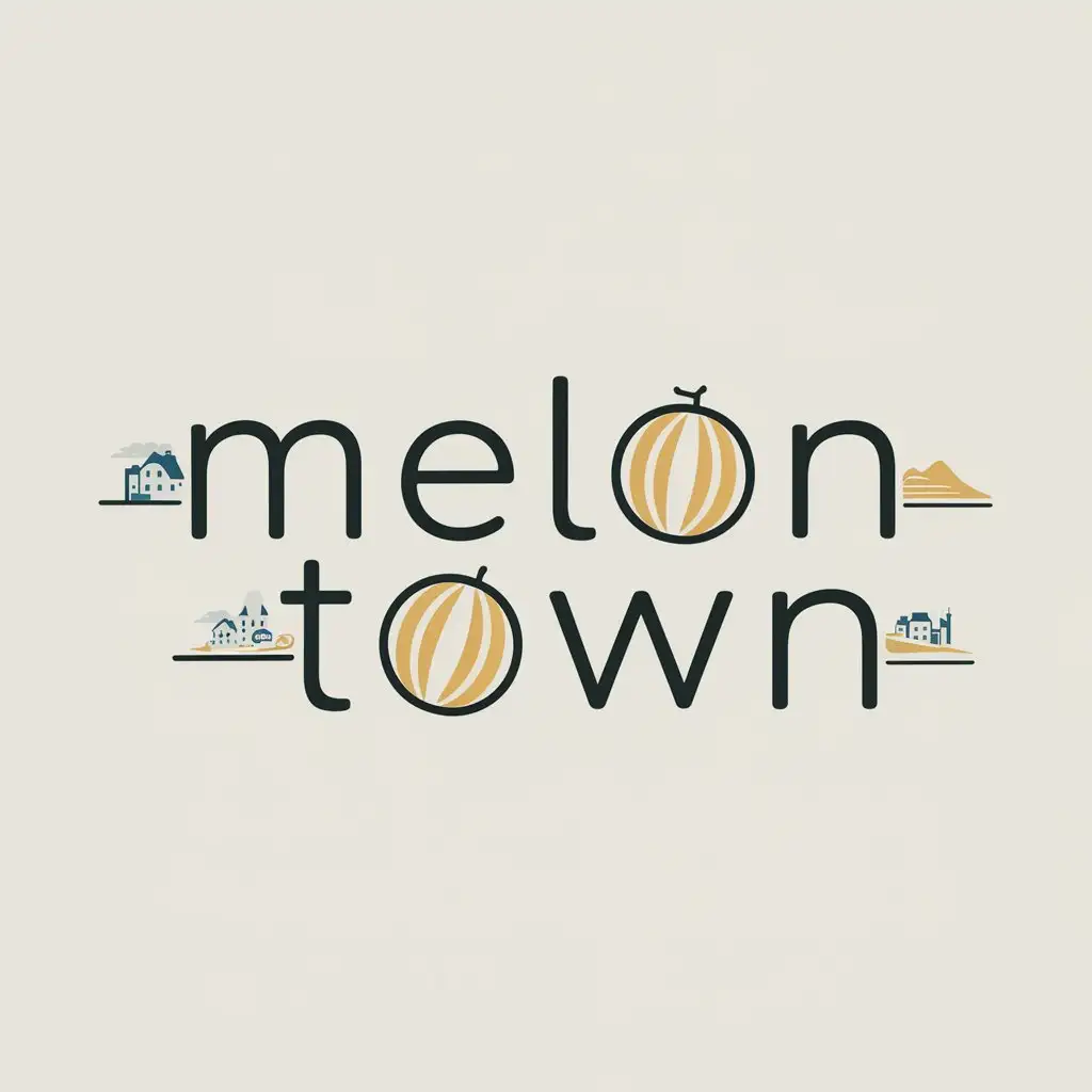 a logo design,with the text "Melon Town", main symbol:melon, small town, sky, desert,Moderate,be used in Retail industry,clear background