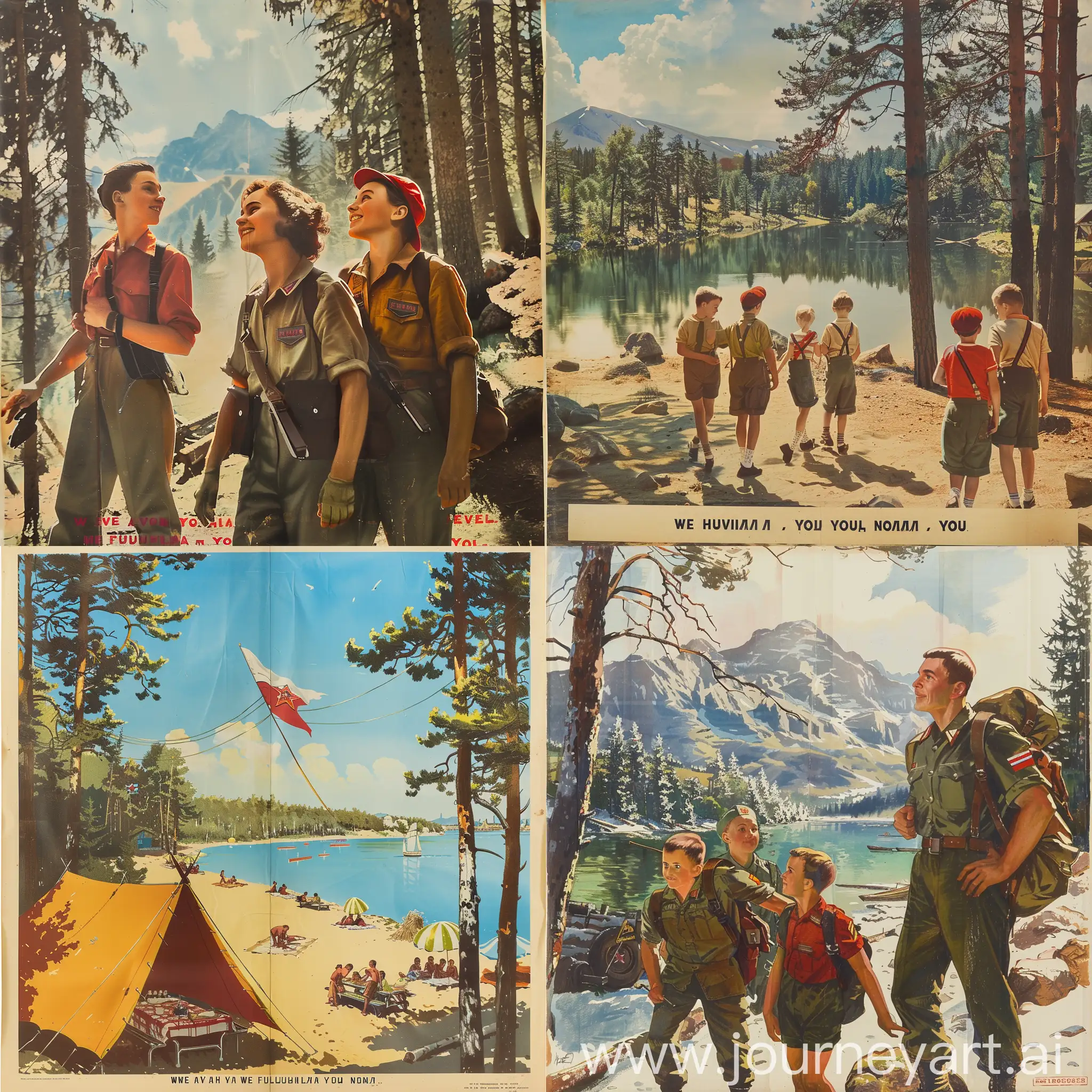 Советский плакат на тему "мы выполнили норму, а вы?" в пионерском лагере. Без текста на фотографии