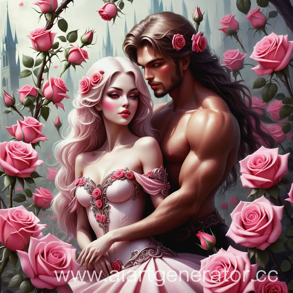 Красивая пара в розах, фэнтези