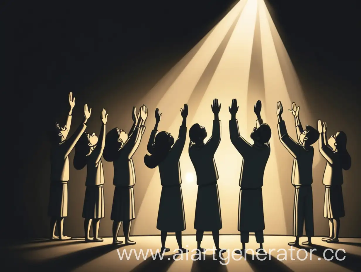 Group-of-People-Worshipping-Light-in-Dark-Room-Cartoon-Style