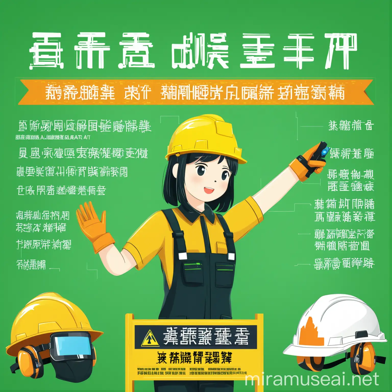Green AI Safety Poster with Hard Hats for Safe Production Month
