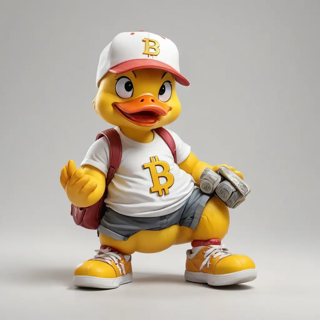 Bitcoin Yellow Duck with Cap and Sneakers on White Background