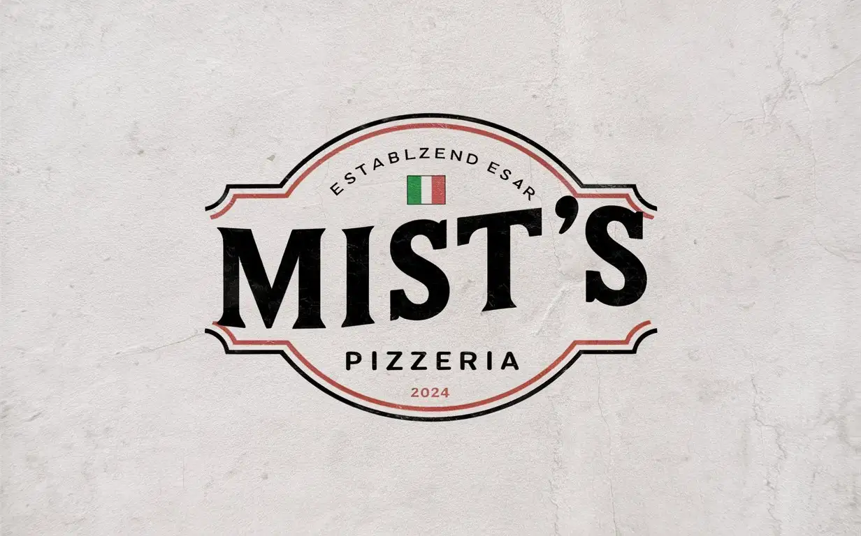 Mistos Pizzeria Minimalistic Italian Letter Mark with Vintage Edge Decoration
