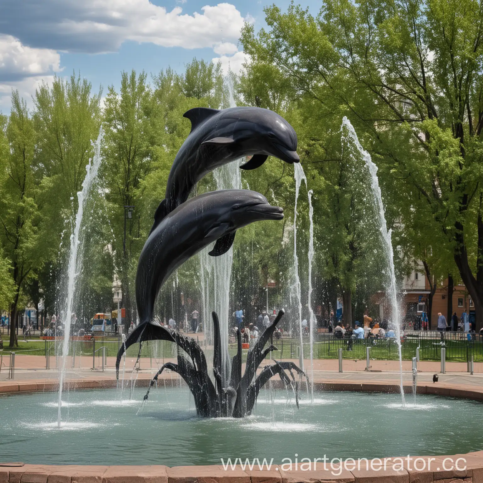 Black-Dolphin-Fountain-in-Orenburg-Rare-Sighting