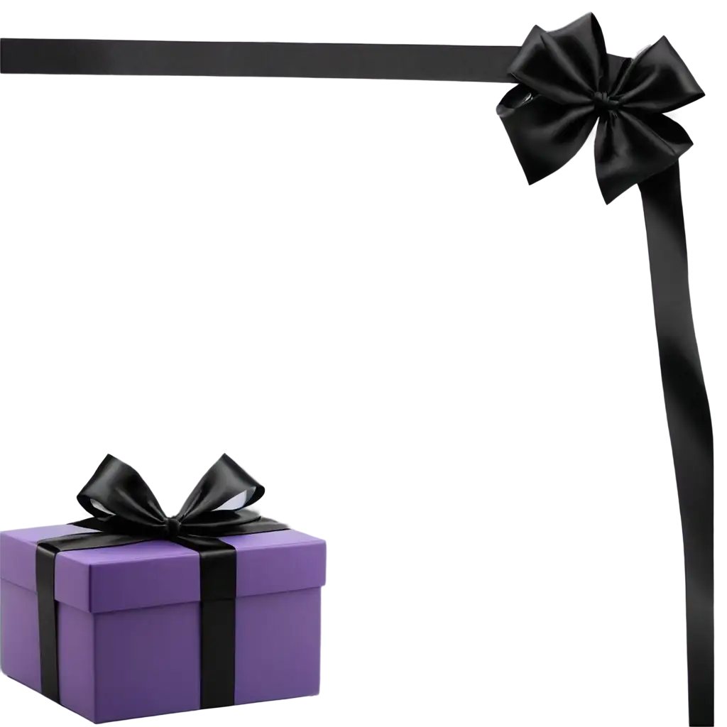 purple gift box with black ribbon and bow on top