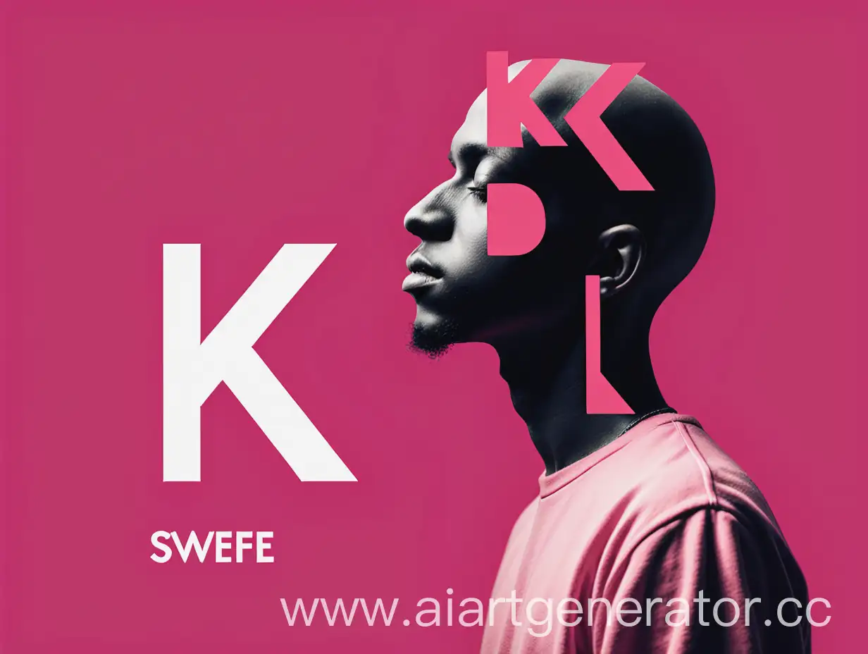 Создай обложку для альбома phonk музыки с названием SWEFE, на главной человек у которого вместо головы буква K горизонтальная, розовый стиль
