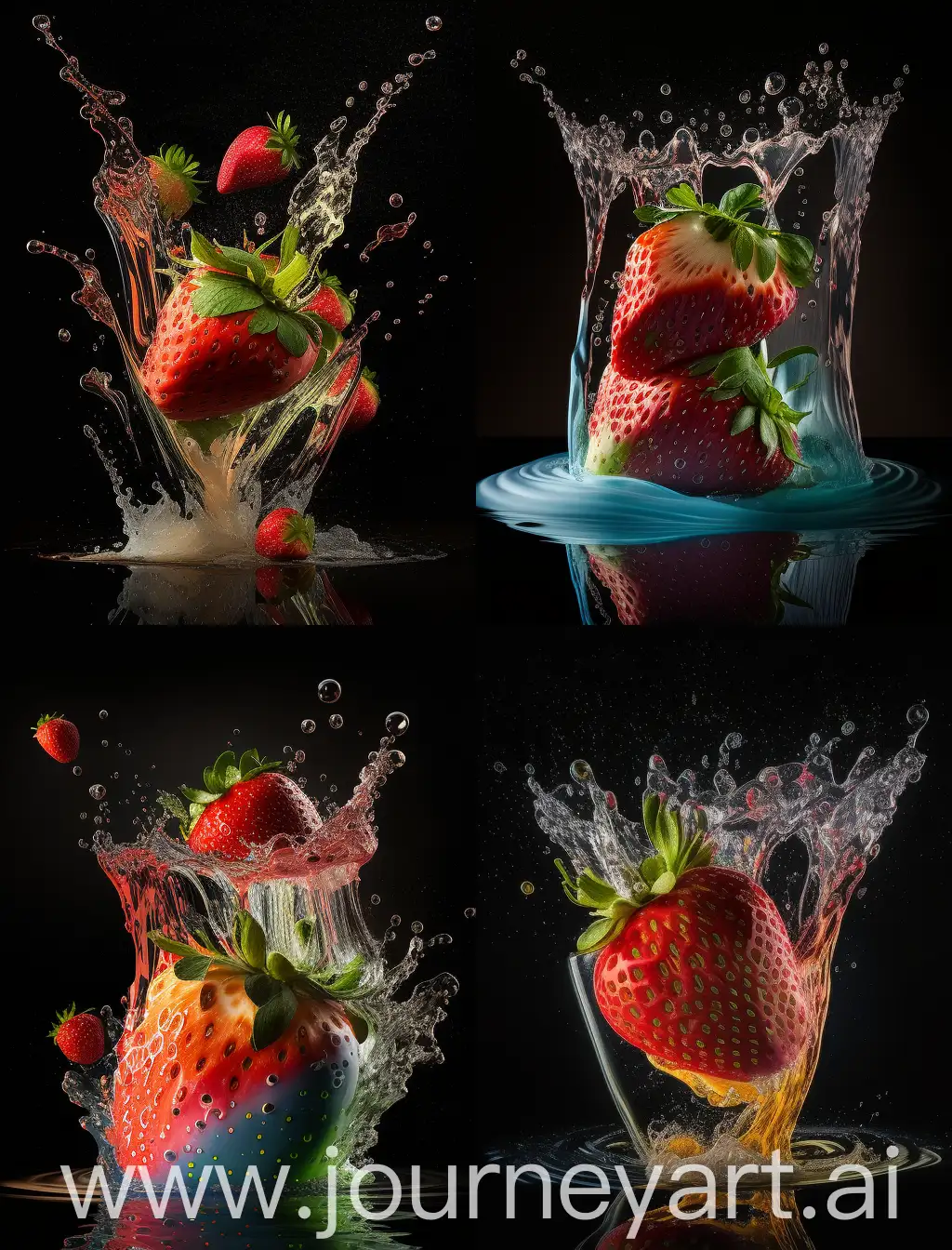 精致的草莓瀑布，食物拍摄，超广角，明亮的彩色背景，新鲜的蔬菜颜色，surre al风格，逼真，超精细的细节，景深，高分辦率，由佳能拍摄