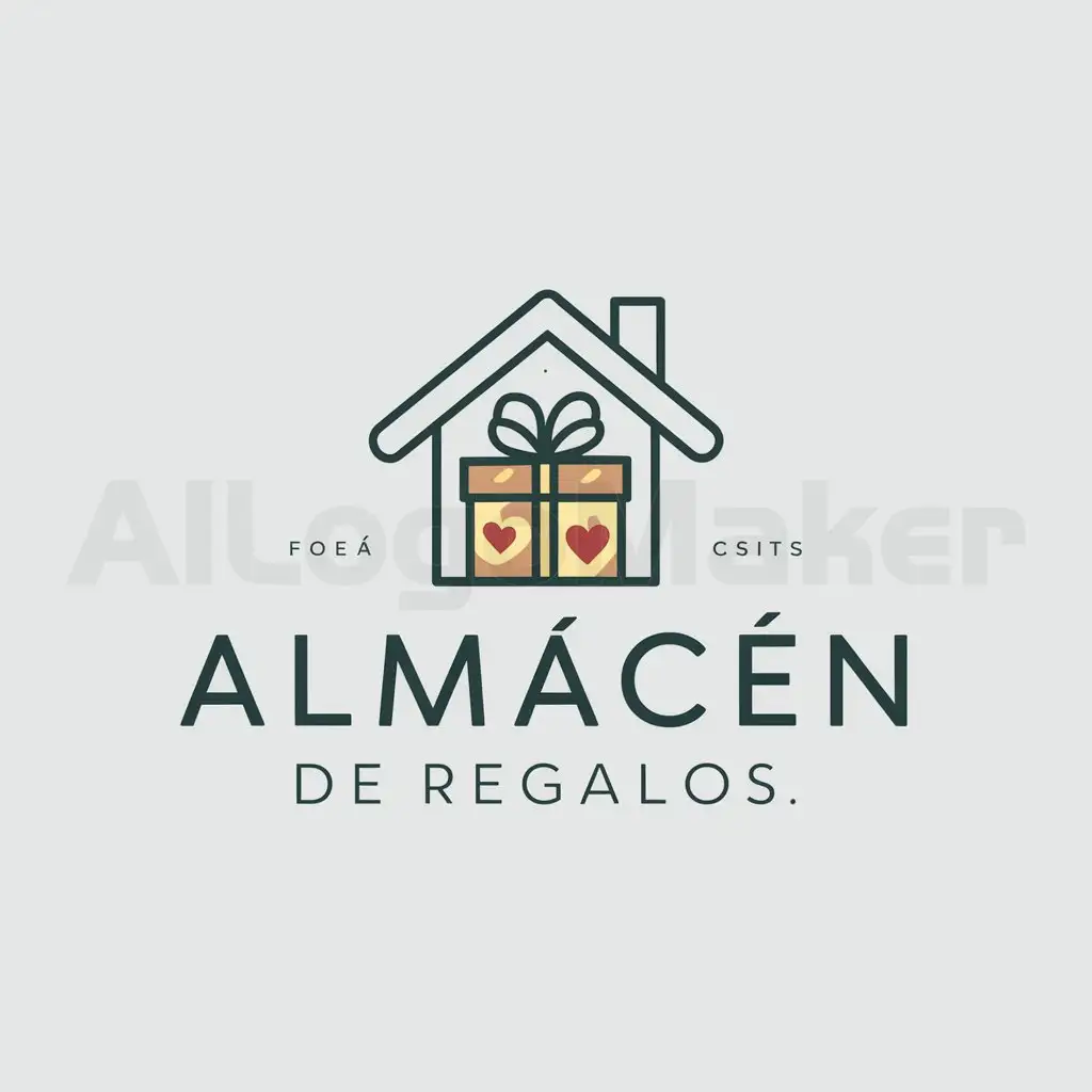 a logo design,with the text "Almacén de Regalos", main symbol:casita, regalo, Love,Moderate,clear background