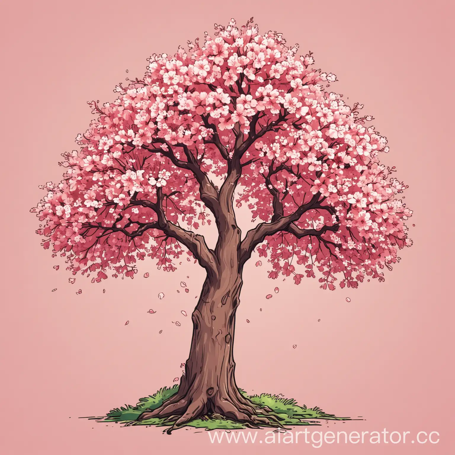 Cartoon-Sakura-Tree-Drawing-Playful-2D-Illustration-of-a-Blossoming-Tree