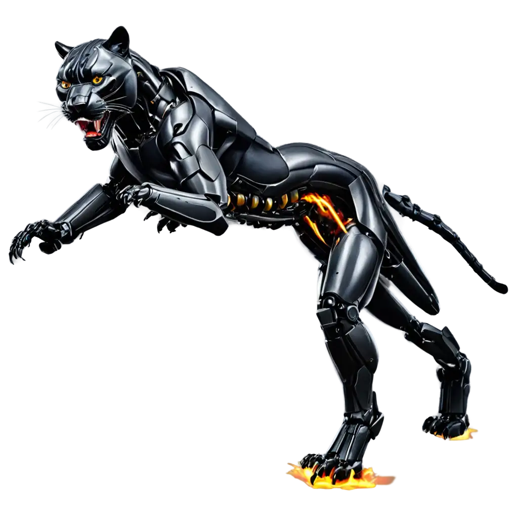 robot transforming into panther with flames