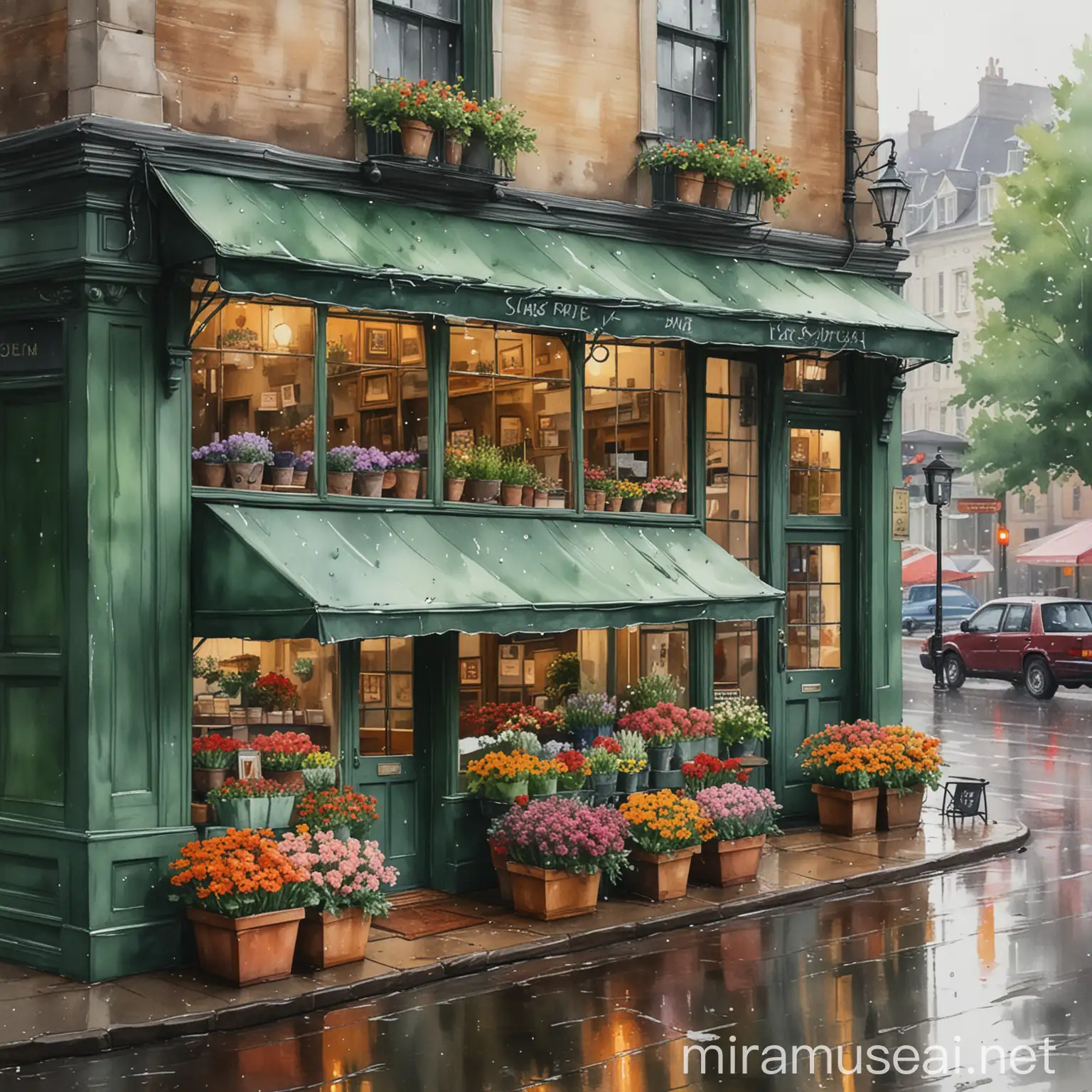 Quaint Flower Shop on a Rainy Day