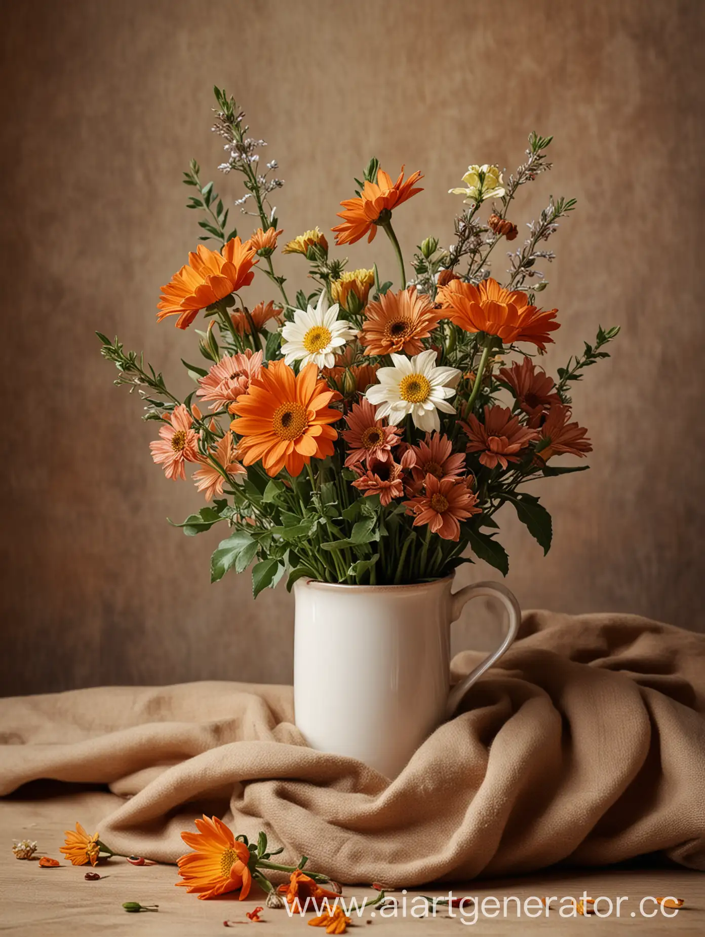 Warm-Tones-Still-Life-with-Flowers-and-a-Mug