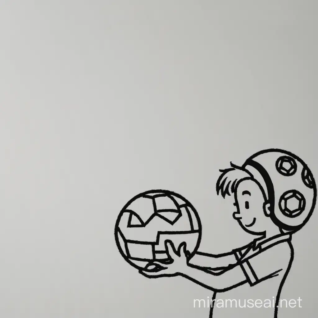 Man holding a ball and looking at it. Simple style only lines drawing