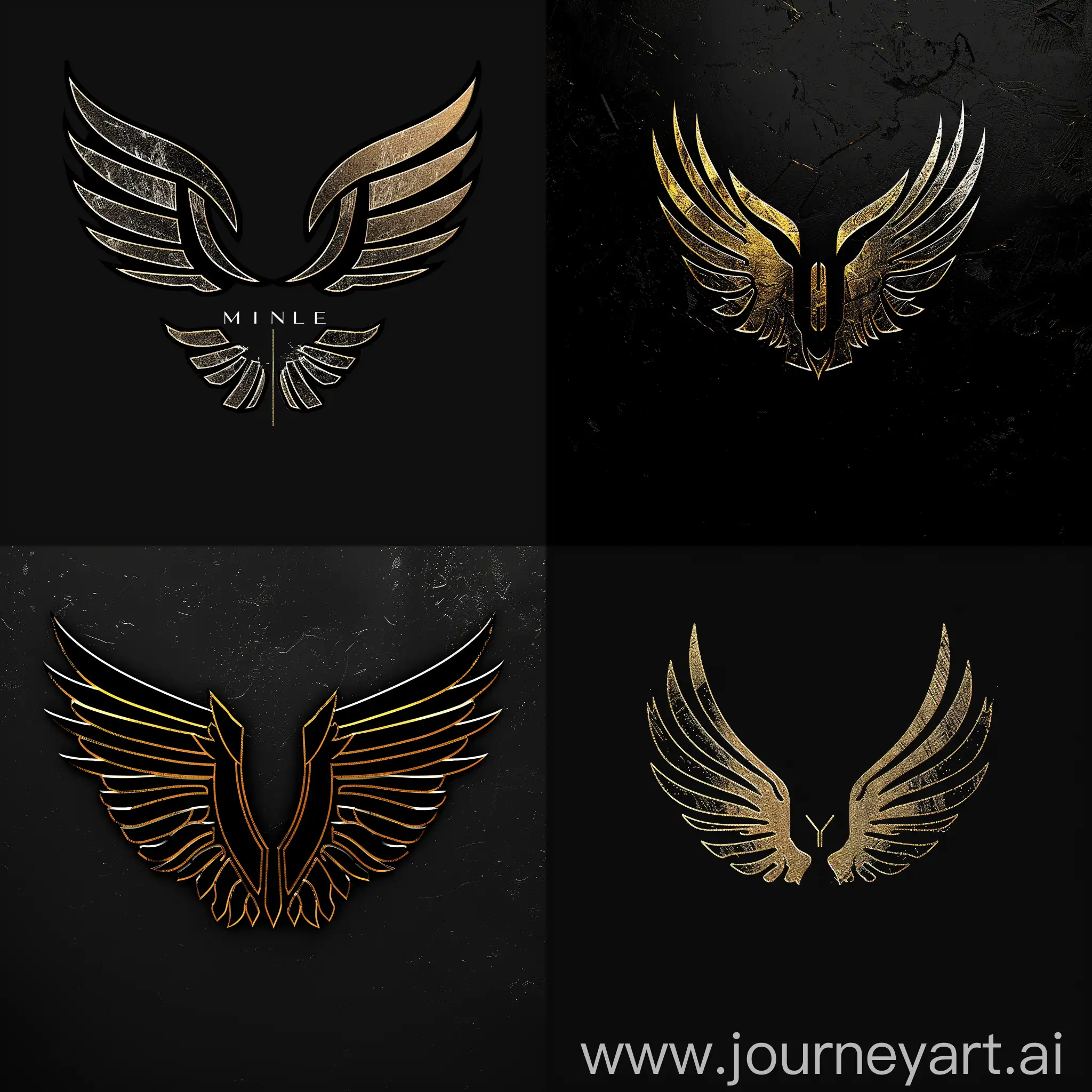 Please edit the provided logo to keep the original design intact, but replace all black areas with a metallic gold texture. Make sure the metallic effect has realistic shine and reflections, giving the logo a sophisticated and premium look. The design of the wings and all the details must be preserved with the new golden texture.