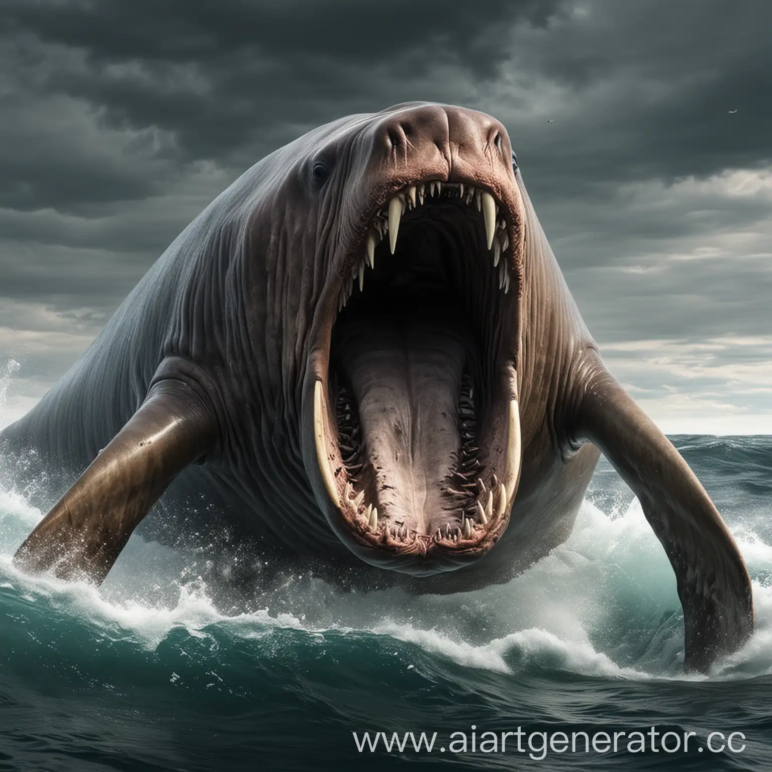 Aggressive-Walrus-Megalodon-Confrontation-in-Deep-Ocean-Waters