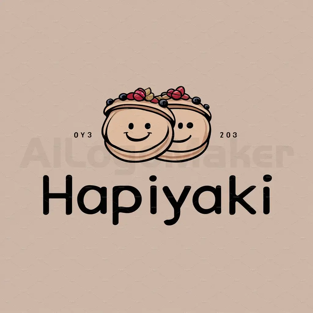 a logo design,with the text "Hapiyaki", main symbol:2 pancake with happy face,Moderate,clear background