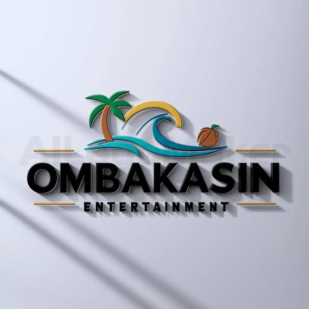 a logo design,with the text "OMBAKASIN", main symbol:wave,beach,coconut tree,complex,be used in Entertainment industry,clear background