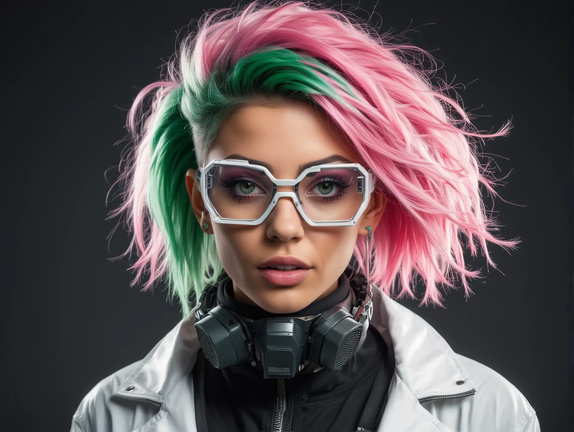 Futuristic-Woman-Scientist-with-Green-and-Pink-Punk-Hair-in-Tech-Mouthmask