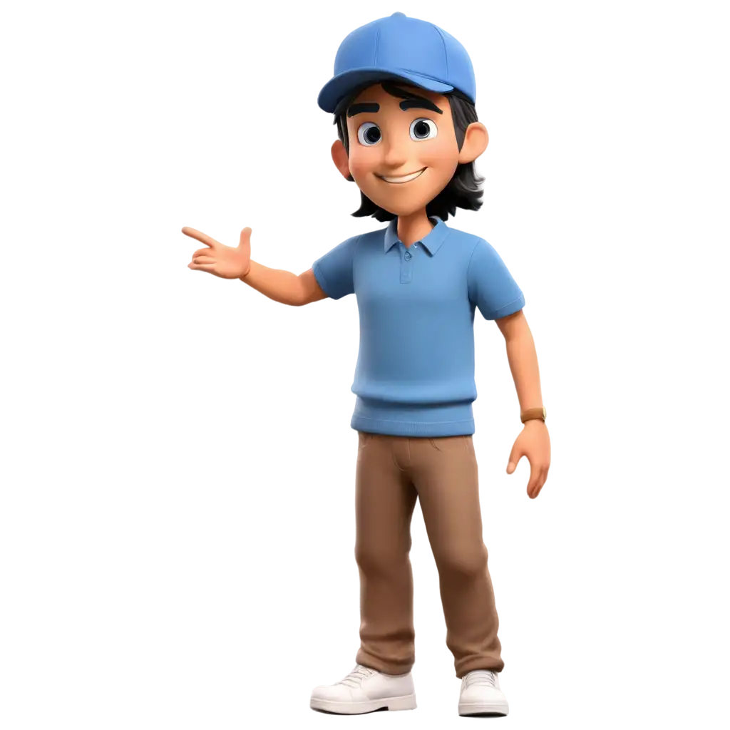 Buatkan 3D orang lucu, dengan baju biru, dan topi biru, setengah badan, laki laki