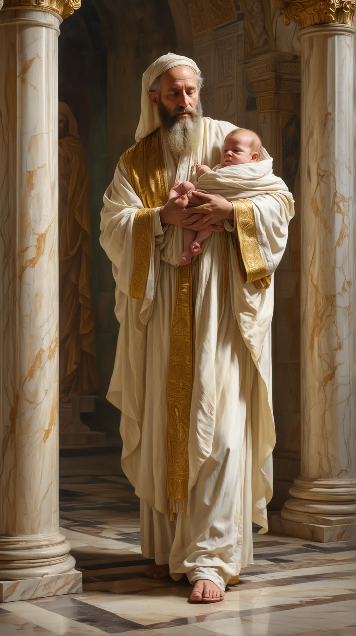 Jewish HighPriest Simeon Holding Naked Baby Jesus in Temple