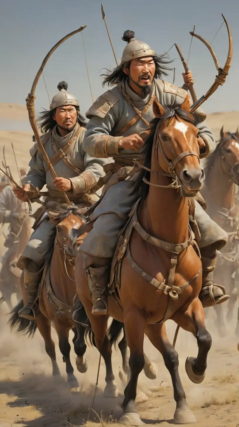 Mongol Horse Archers Riding Across the Steppe
