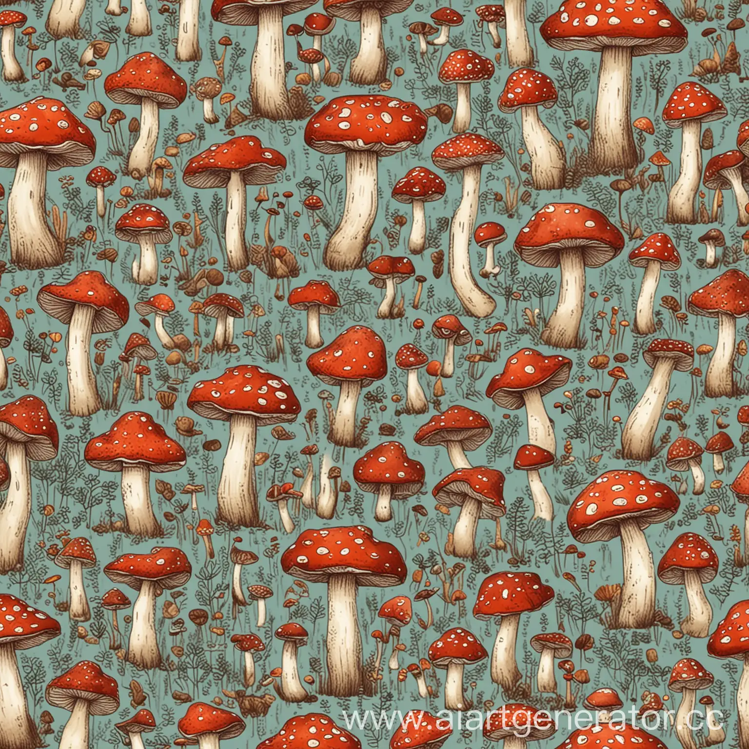 background image with small drawn mashrooms illustration