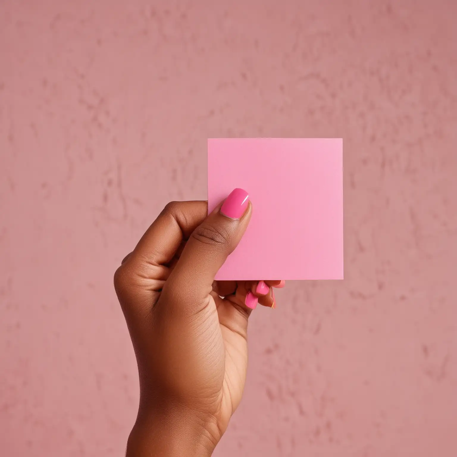 African American Hand with Pink Square Shaped Nails Holding Card