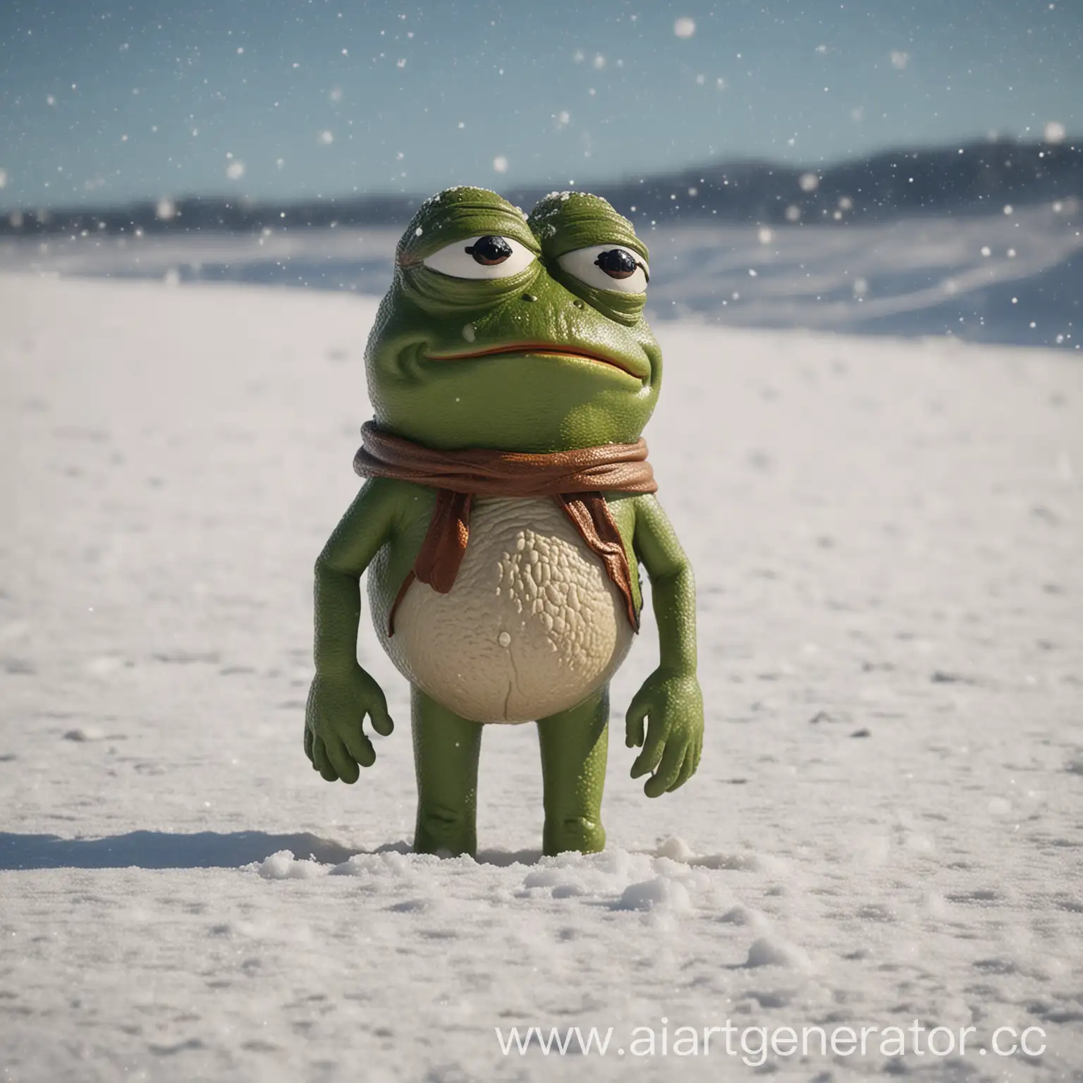 Pepe-the-Frog-Contemplating-in-a-Snowy-Landscape