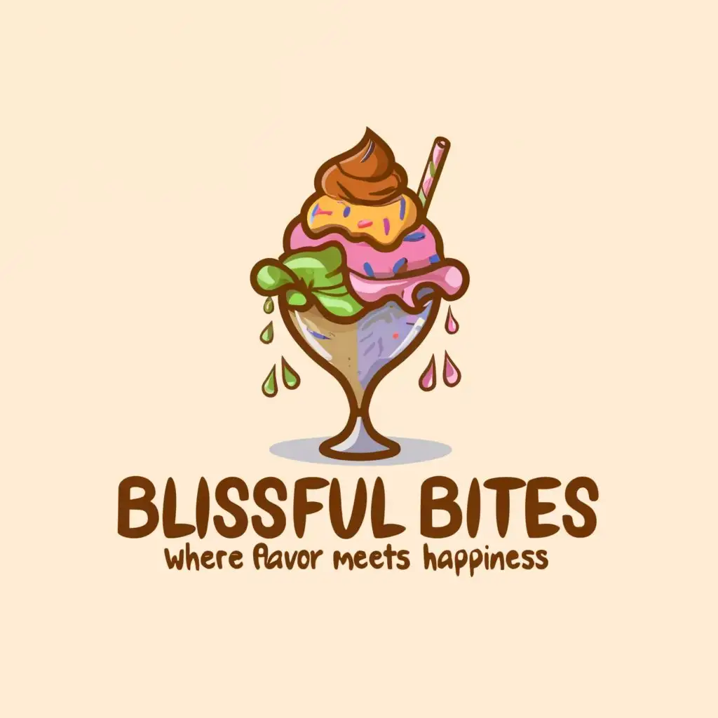 a logo design,with the text "Blissful Bites where flavor meets happiness", main symbol:Sundae glass,complex,be used in Restaurant industry,clear background