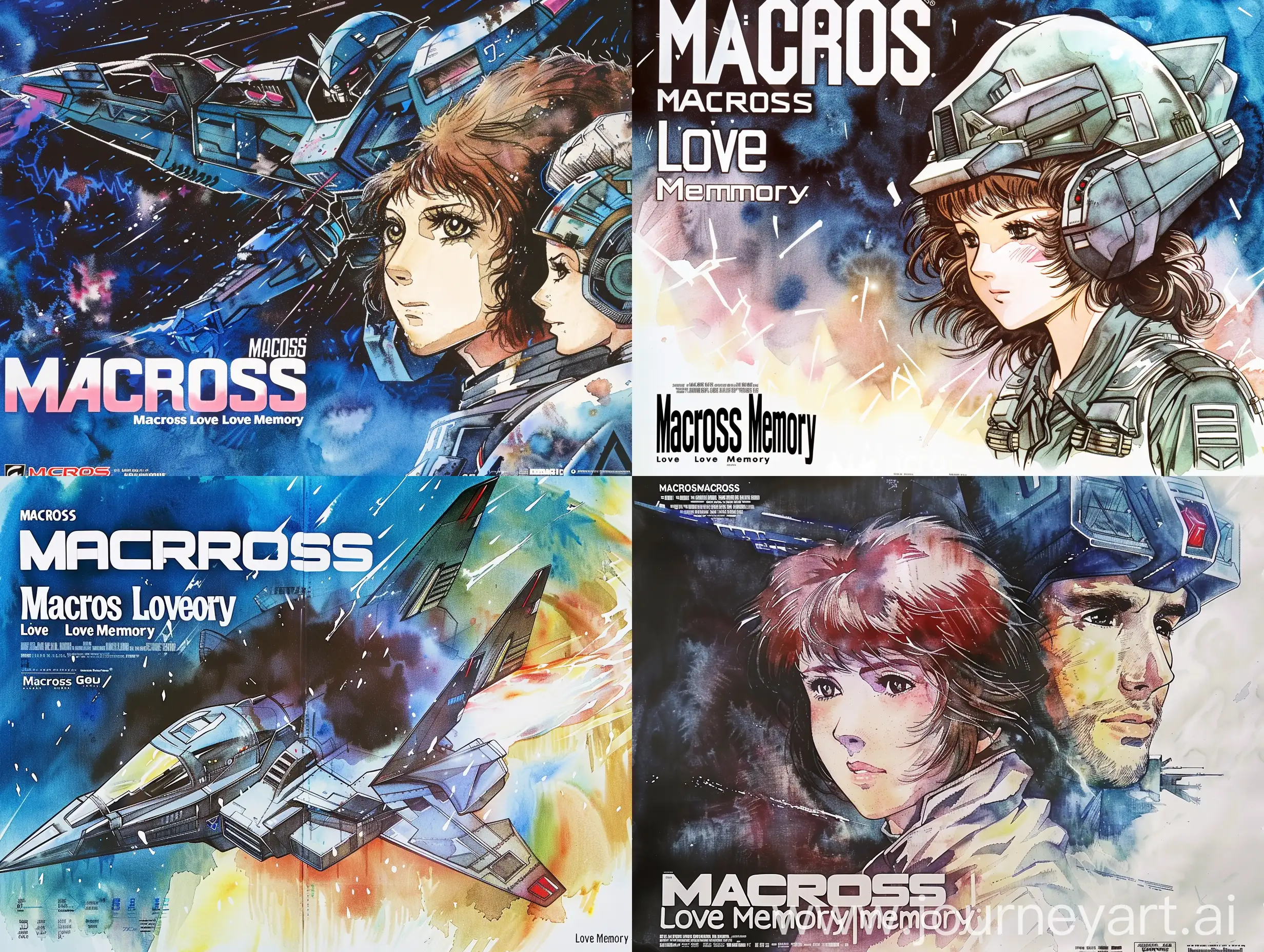  Graphic novel, アニメ映画ポスター、水彩、「マクロス マクロス 愛・おぼえですか」、1984年、河森正治、豊富なディテール、複雑な構図