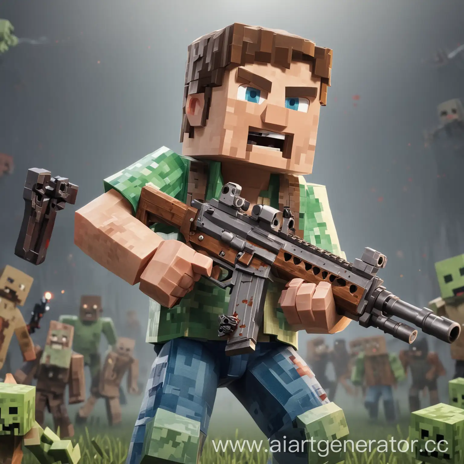 Minecraft-Steve-with-Rifle-Aiming-at-Zombie
