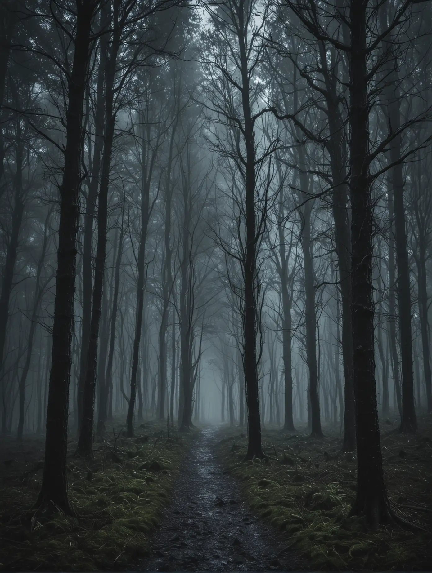 dark, raining, forest