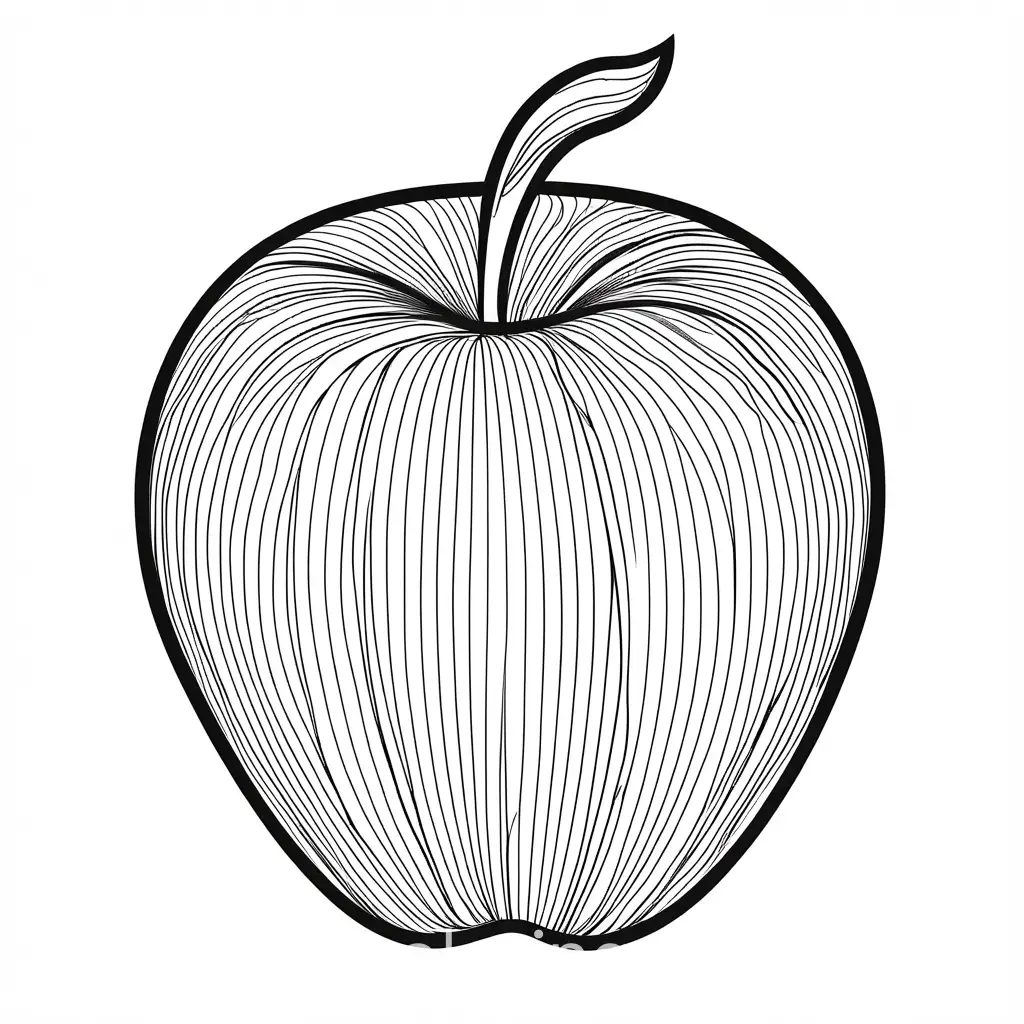 apple, Coloring Page, black and white, line art, white background, Simplicity, Ample White Space. The background of the coloring page is plain white to make it easy for young children to color within the lines. The outlines of all the subjects are easy to distinguish, making it simple for kids to color without too much difficulty