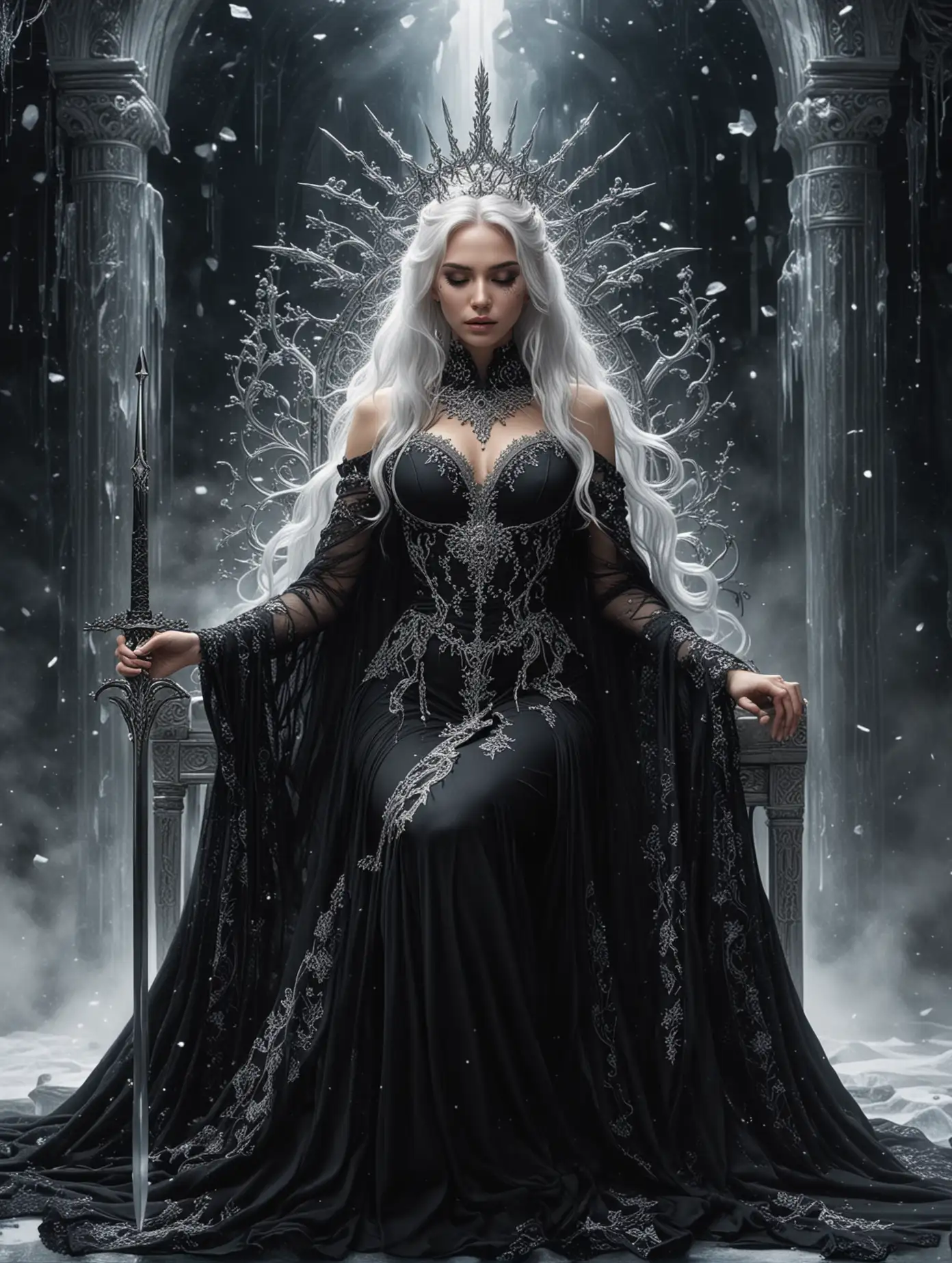 Majestic-Goddess-with-Silver-Sword-in-Cosmos-Black-Hole