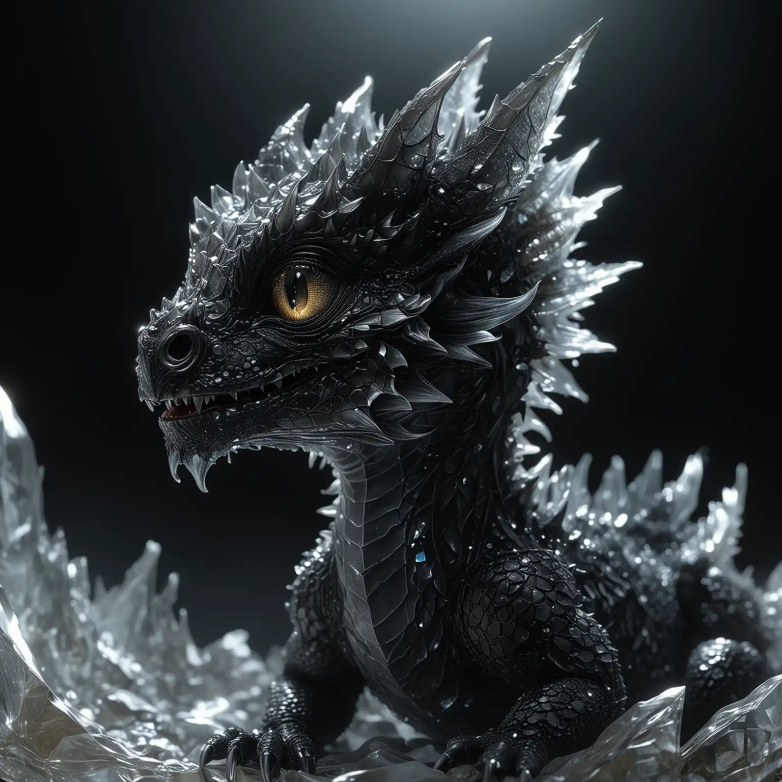 Captivating Hyperrealistic Crystal Baby Dragon Portrait Under Moonlight