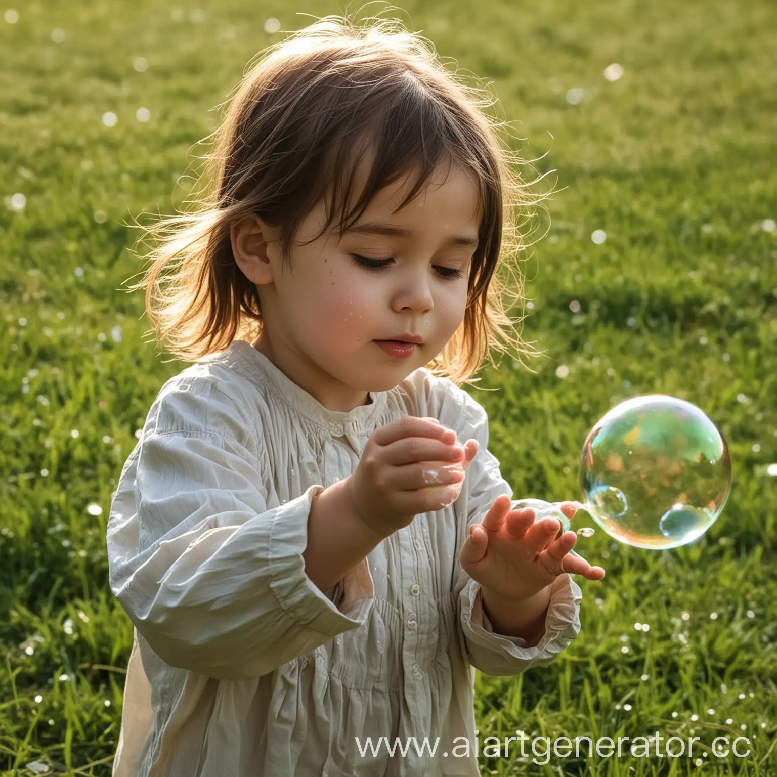 Joyful-Child-Playing-with-Sparkling-Soap-Bubbles